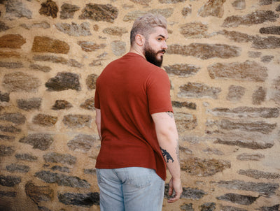 Pétrone Henley cormac manches courtes coton bio Tencel terracotta homme#couleur_terracotta