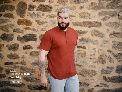 Pétrone Henley cormac manches courtes coton bio Tencel terracotta homme#couleur_terracotta