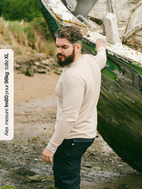 Pétrone Henley cormac manches longues coton bio Tencel beige homme#couleur_beige