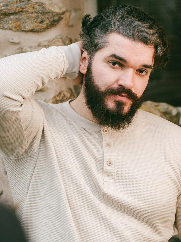 Pétrone Henley cormac manches longues coton bio Tencel beige homme#couleur_beige