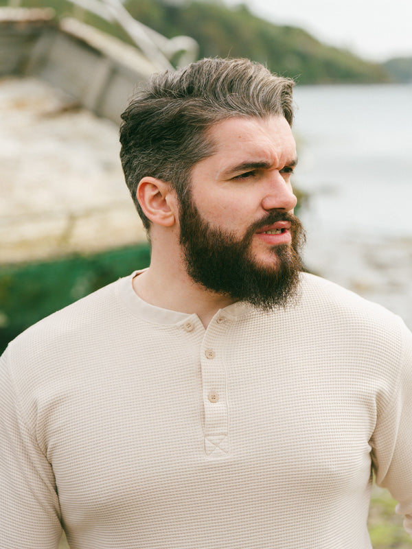 Pétrone Henley cormac manches longues coton bio Tencel beige homme#couleur_beige