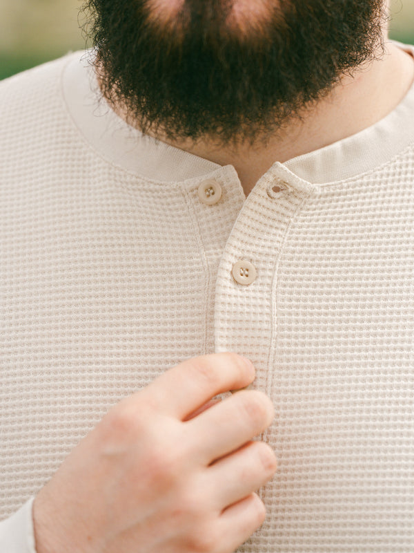 Pétrone Henley cormac manches longues coton bio Tencel beige homme#couleur_beige