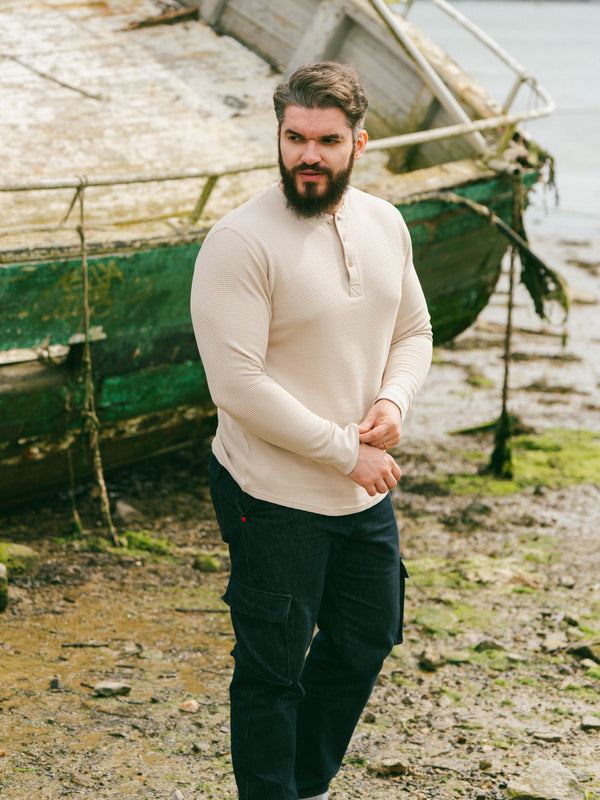 Pétrone Henley cormac manches longues coton bio Tencel beige homme#couleur_beige