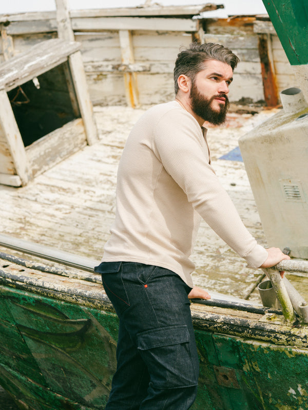 Pétrone Henley cormac manches longues coton bio Tencel beige homme#couleur_beige