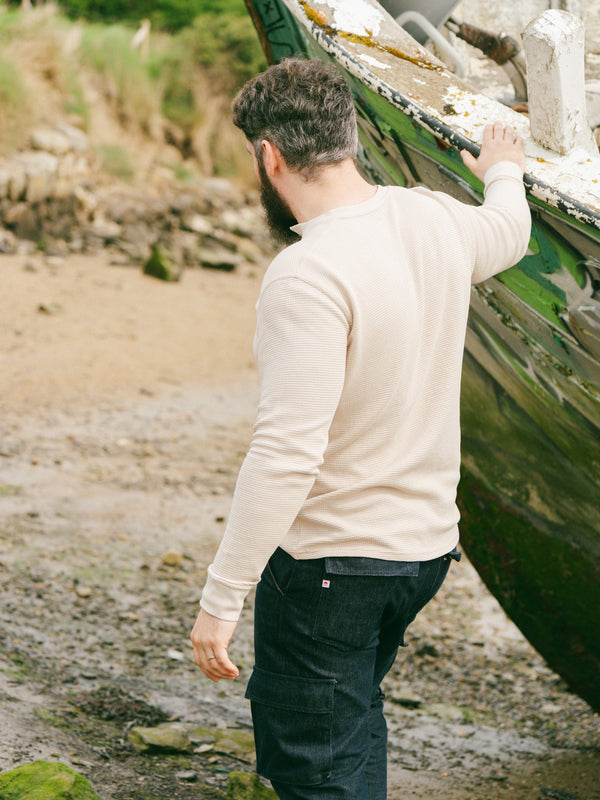 Pétrone Henley cormac manches longues coton bio Tencel beige homme#couleur_beige