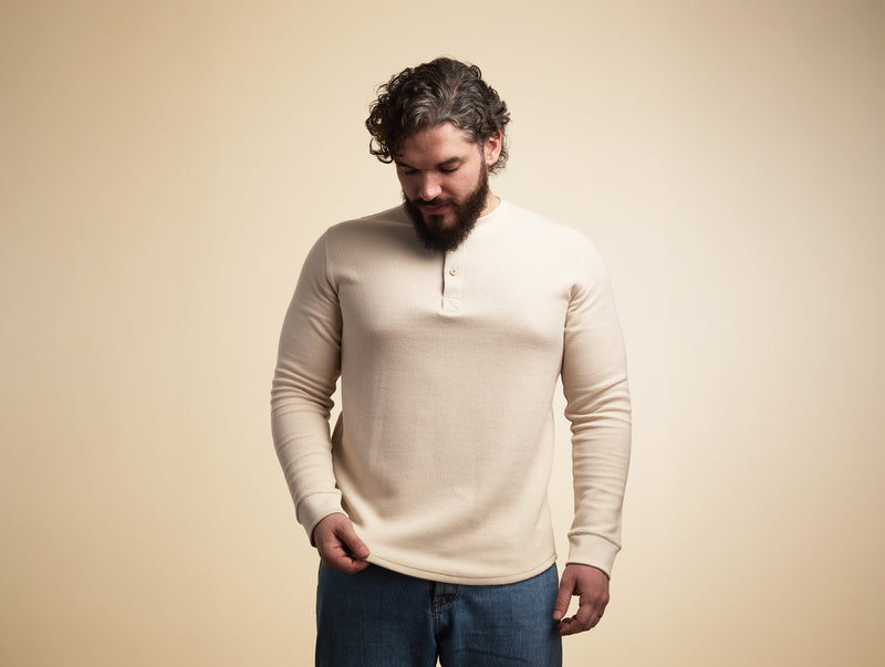 Pétrone Henley cormac manches longues coton bio Tencel beige homme#couleur_beige