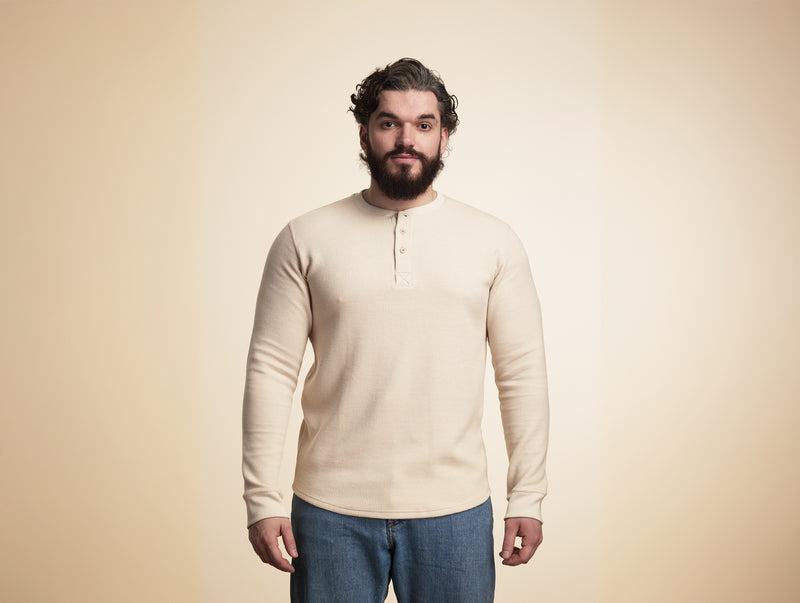 Pétrone Henley cormac manches longues coton bio Tencel beige homme#couleur_beige