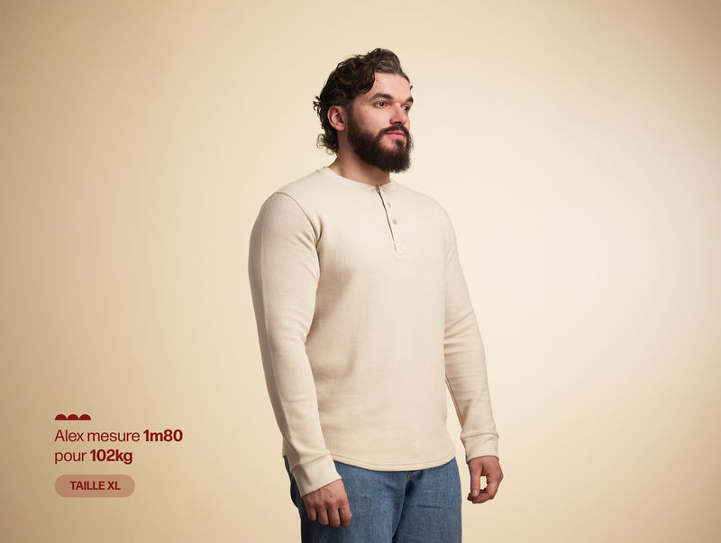 Pétrone Henley cormac manches longues coton bio Tencel beige homme#couleur_beige