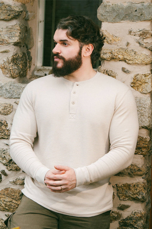 Pétrone Henley cormac manches longues coton bio Tencel beige homme