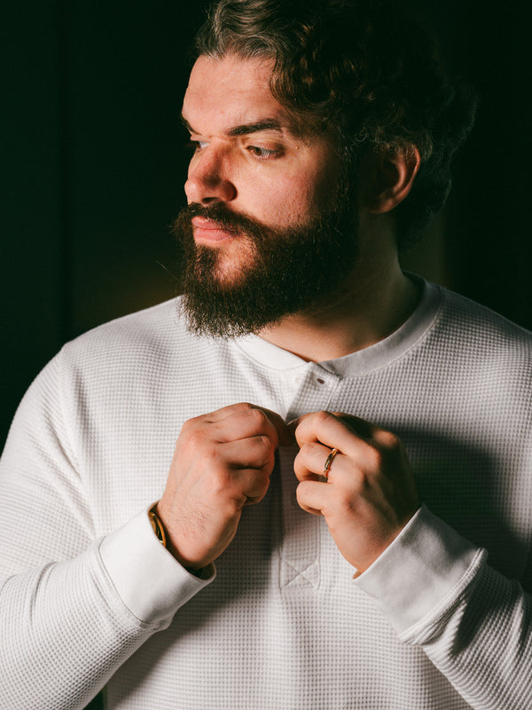 Pétrone Henley cormac manches longues coton bio Tencel blanc crème homme#couleur_blanc-crème