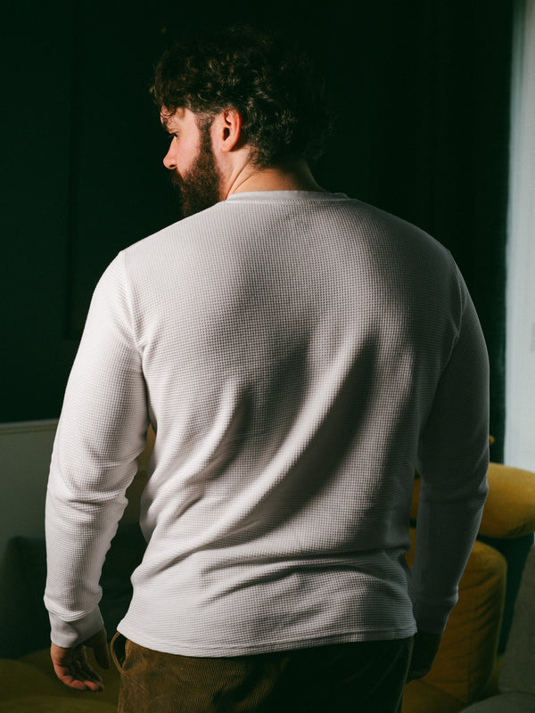 Pétrone Henley cormac manches longues coton bio Tencel blanc crème homme#couleur_blanc-crème