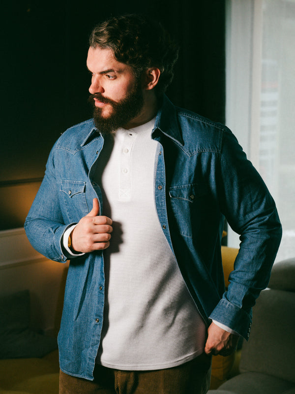 Pétrone Henley cormac manches longues coton bio Tencel blanc crème homme#couleur_blanc-crème