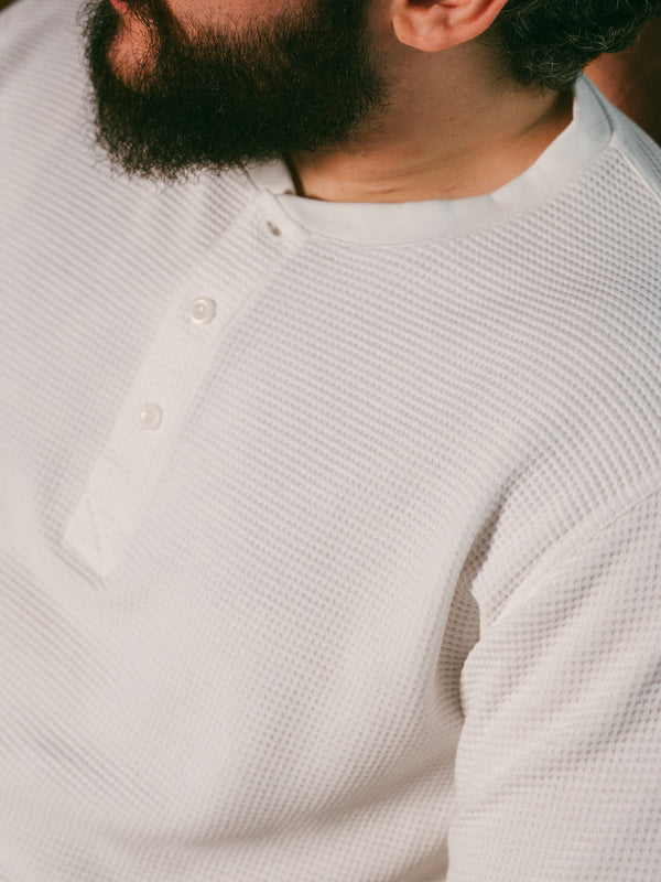 Pétrone Henley cormac manches longues coton bio Tencel blanc crème homme#couleur_blanc-crème