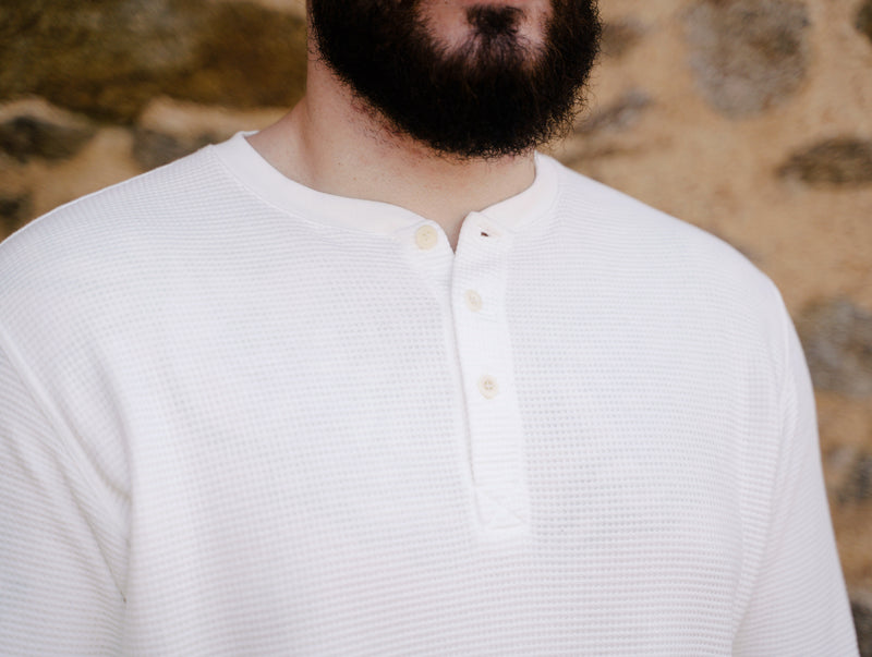 Pétrone Henley cormac manches longues coton bio Tencel blanc crème homme#couleur_blanc-crème