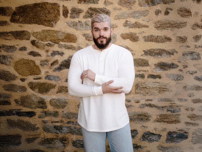 Pétrone Henley cormac manches longues coton bio Tencel blanc crème homme#couleur_blanc-crème