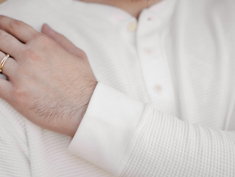 Pétrone Henley cormac manches longues coton bio Tencel blanc crème homme#couleur_blanc-crème