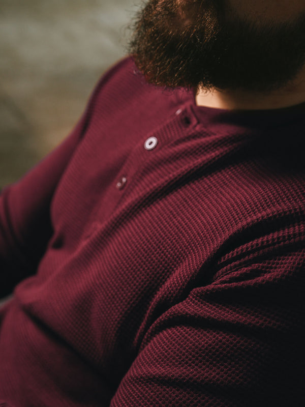 Pétrone Henley cormac manches longues coton bio Tencel bordeaux foncé homme#couleur_bordeaux-foncé