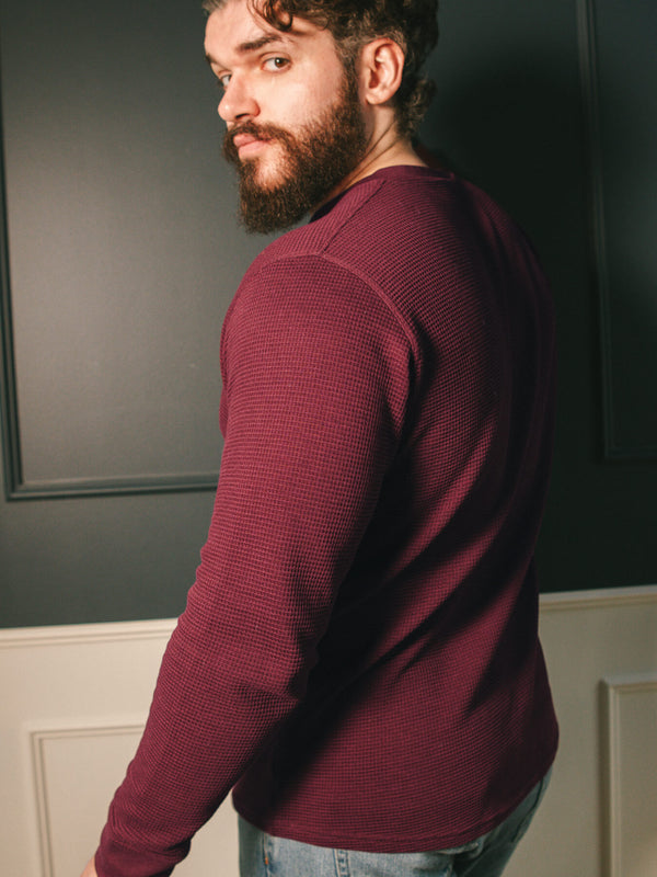 Pétrone Henley cormac manches longues coton bio Tencel bordeaux foncé homme#couleur_bordeaux-foncé