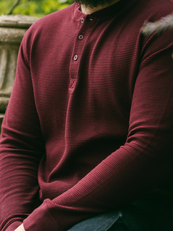 Pétrone Henley cormac manches longues coton bio Tencel bordeaux foncé homme#couleur_bordeaux-foncé