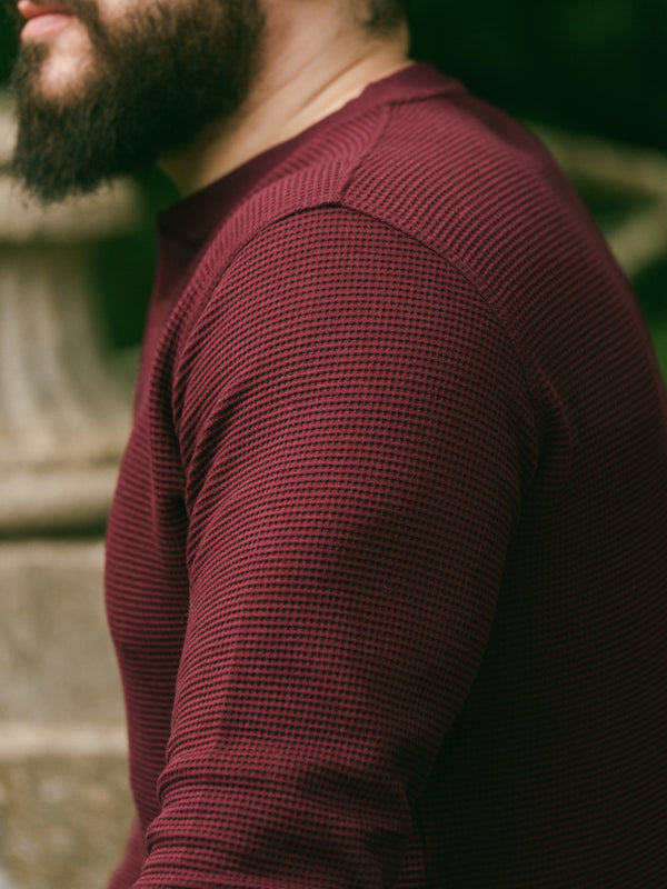 Pétrone Henley cormac manches longues coton bio Tencel bordeaux foncé homme#couleur_bordeaux-foncé