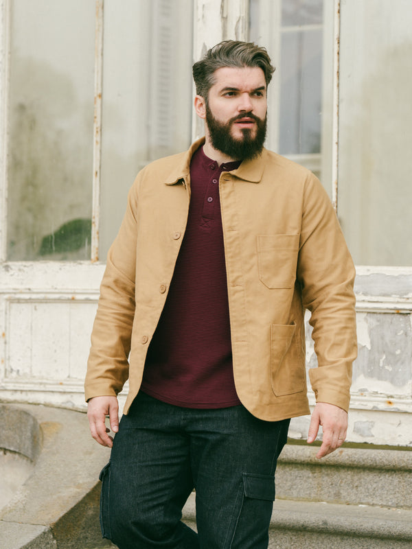 Pétrone Henley cormac manches longues coton bio Tencel bordeaux foncé homme#couleur_bordeaux-foncé