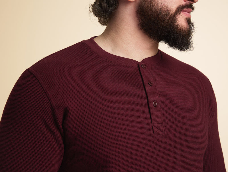 Pétrone Henley cormac manches longues coton bio Tencel bordeaux foncé homme#couleur_bordeaux-foncé