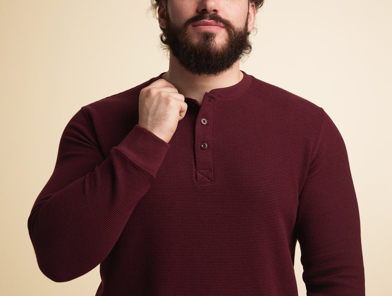 Pétrone Henley cormac manches longues coton bio Tencel bordeaux foncé homme#couleur_bordeaux-foncé
