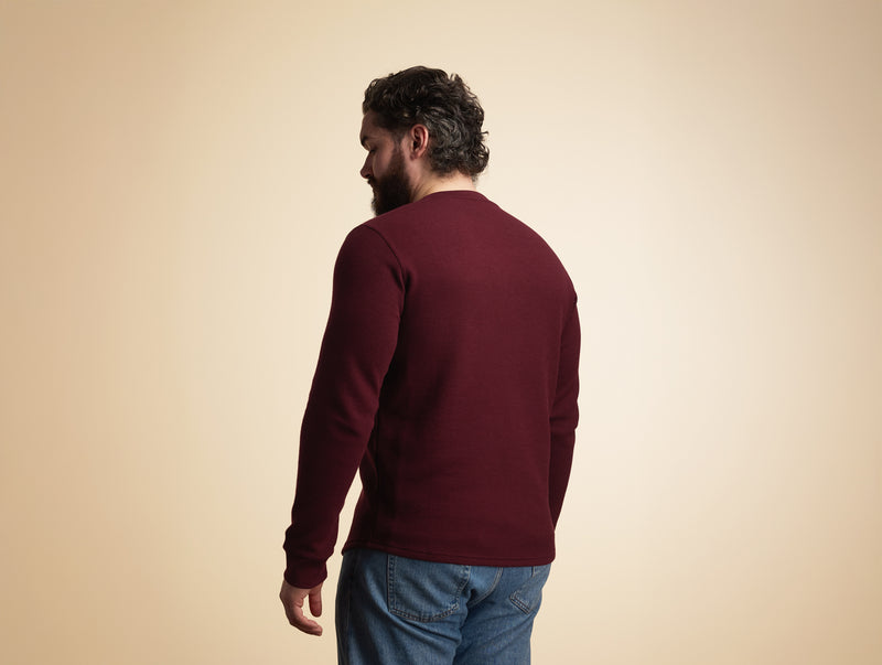 Pétrone Henley cormac manches longues coton bio Tencel bordeaux foncé homme#couleur_bordeaux-foncé
