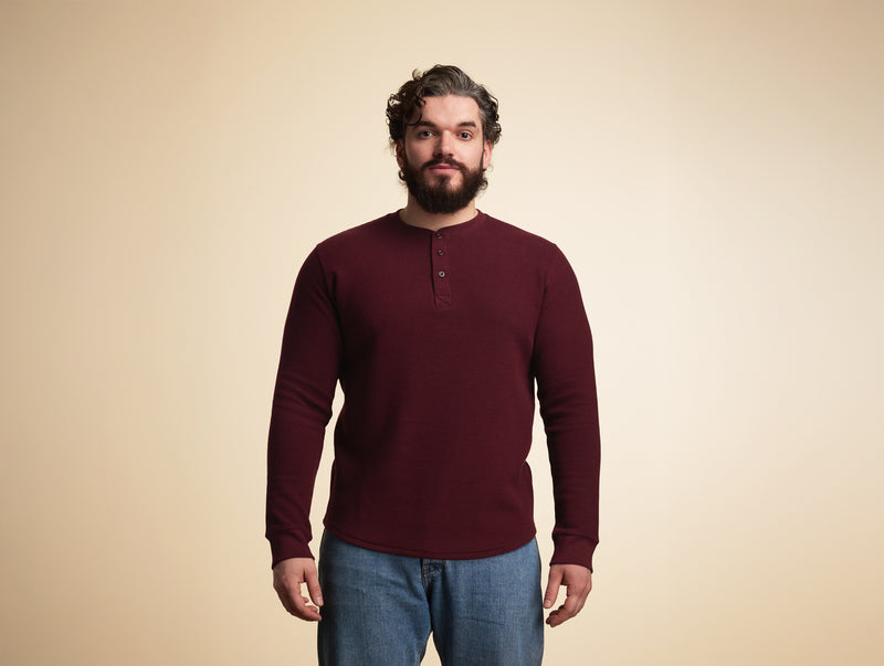 Pétrone Henley cormac manches longues coton bio Tencel bordeaux foncé homme#couleur_bordeaux-foncé