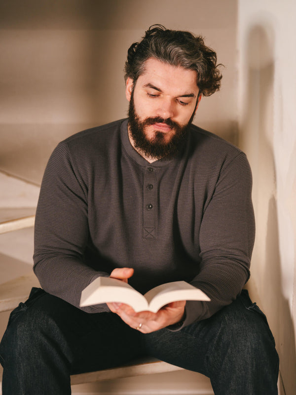 Pétrone Henley cormac manches longues coton bio Tencel gris moyen homme#couleur_gris-moyen