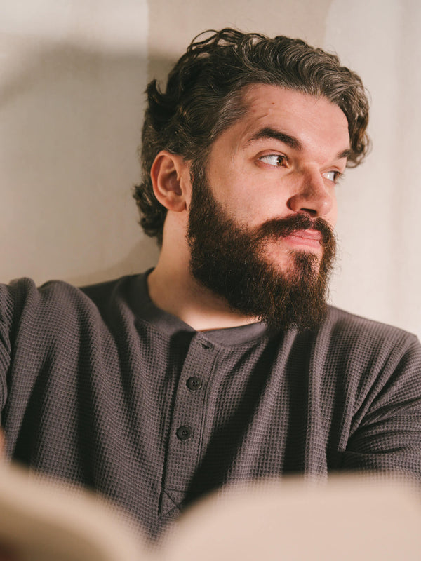 Pétrone Henley cormac manches longues coton bio Tencel gris moyen homme#couleur_gris-moyen