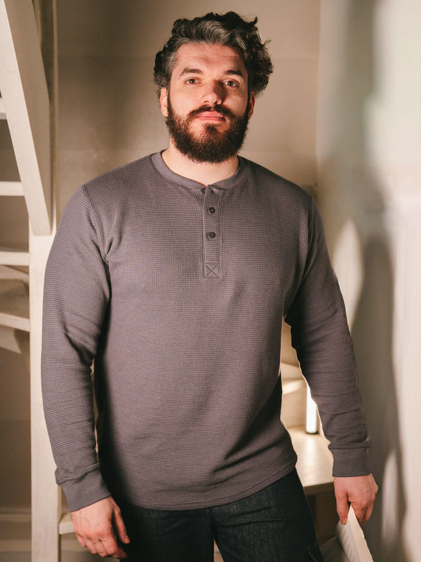 Pétrone Henley cormac manches longues coton bio Tencel gris moyen homme#couleur_gris-moyen