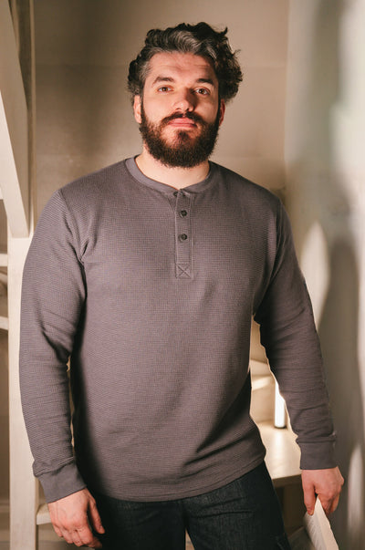 Pétrone Henley cormac manches longues coton bio Tencel gris homme