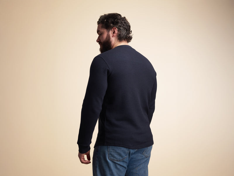 Pétrone Henley cormac manches longues coton bio Tencel bleu marine homme#couleur_bleu-marine