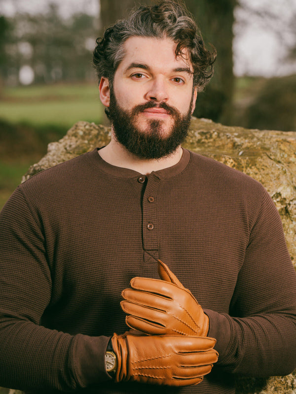 Pétrone Henley cormac manches longues coton bio Tencel marron homme#couleur_marron