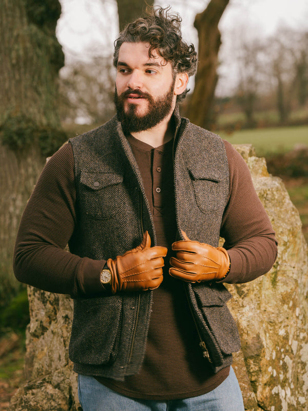 Pétrone Henley cormac manches longues coton bio Tencel marron homme#couleur_marron