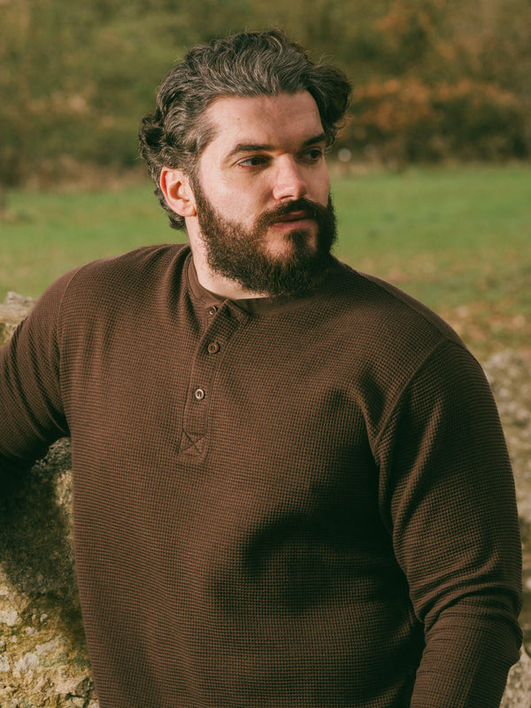 Pétrone Henley cormac manches longues coton bio Tencel marron homme#couleur_marron