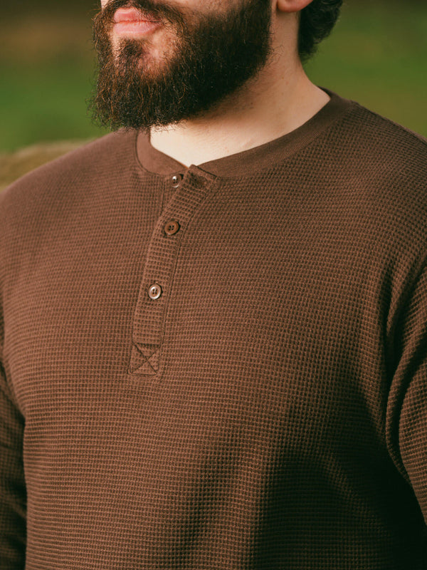 Pétrone Henley cormac manches longues coton bio Tencel marron homme#couleur_marron