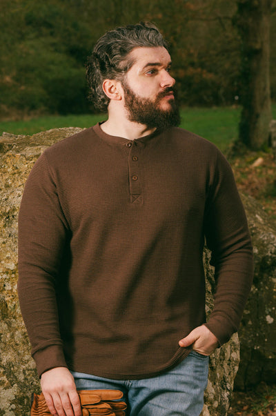 Pétrone Henley cormac manches longues coton bio Tencel marron homme#couleur_marron