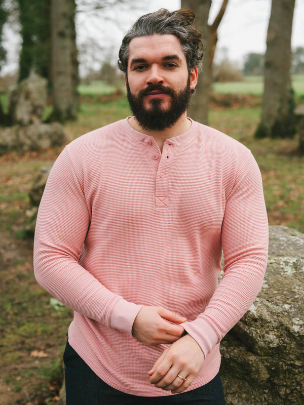 Pétrone Henley cormac manches longues coton bio Tencel rose homme#couleur_rose