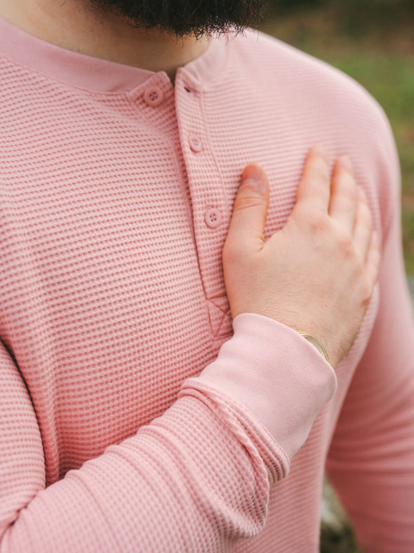 Pétrone Henley cormac manches longues coton bio Tencel rose homme#couleur_rose