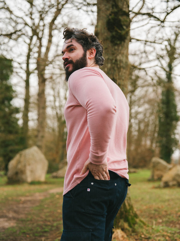 Pétrone Henley cormac manches longues coton bio Tencel rose homme#couleur_rose