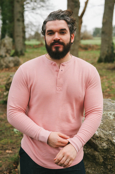 Pétrone Henley cormac manches longues coton bio Tencel rose homme