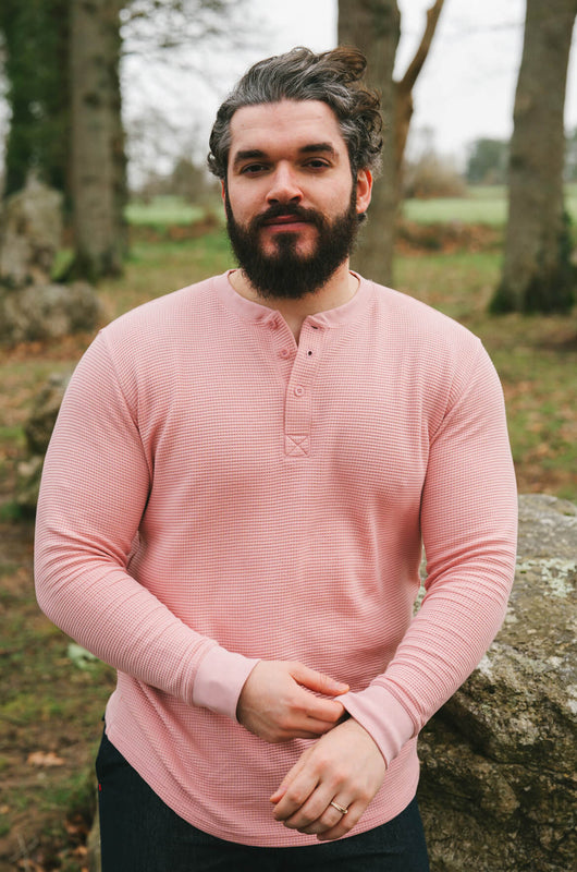Pétrone Henley cormac manches longues coton bio Tencel rose homme