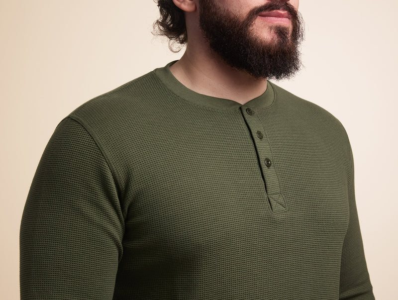 Pétrone Henley cormac manches longues coton bio Tencel vert kaki homme#couleur_vert-kaki