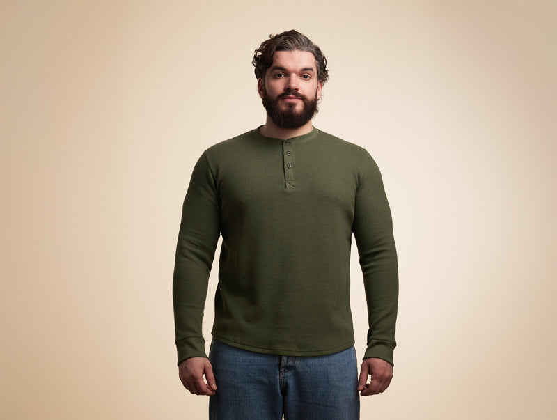 Pétrone Henley cormac manches longues coton bio Tencel vert kaki homme#couleur_vert-kaki