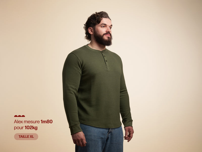 Pétrone Henley cormac manches longues coton bio Tencel vert kaki homme#couleur_vert-kaki