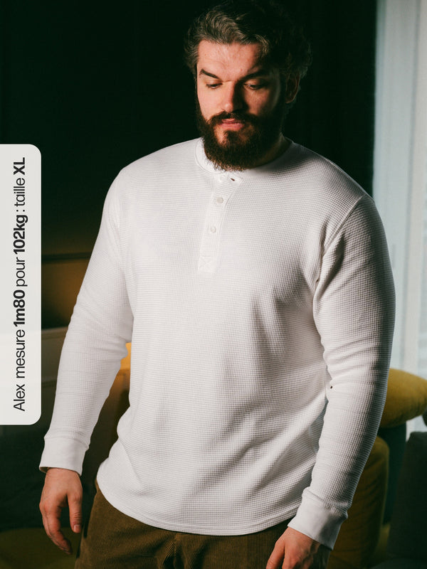 Pétrone Henley cormac manches longues coton bio Tencel blanc crème homme#couleur_blanc-crème