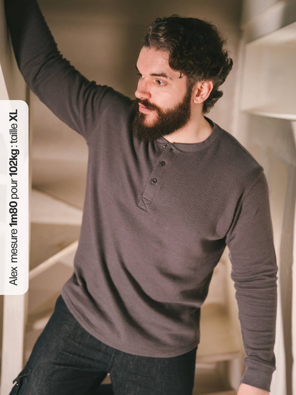 Pétrone Henley cormac manches longues coton bio Tencel gris moyen homme#couleur_gris-moyen