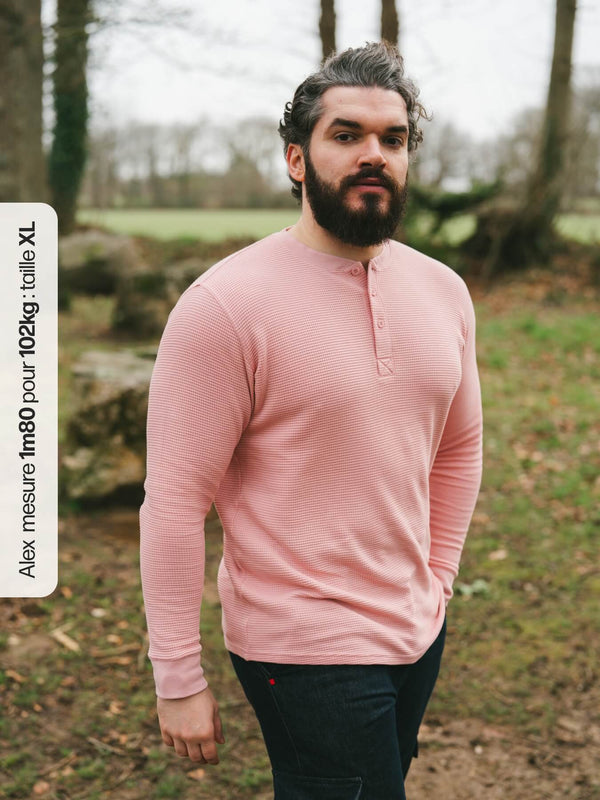 Pétrone Henley cormac manches longues coton bio Tencel rose homme#couleur_rose